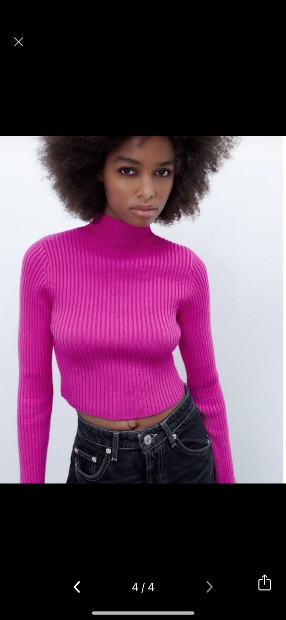 Zara Kadın Pembe Boğazlı Triko Kazak - Görsel 3