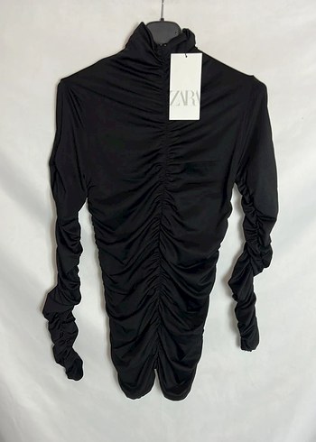 Drapeli Siyah Uzun Kollu Kadın Bluz - Görsel 3