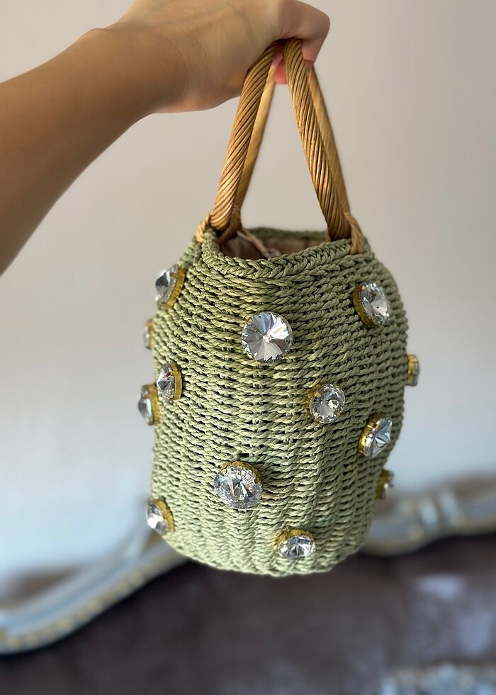 Zara taşlı hasır çanta - Görsel 2