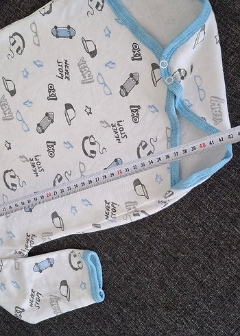 Mavi Baskılı Bebek Erkek Body, Uzun Kollu, Düğmeli - Görsel 2