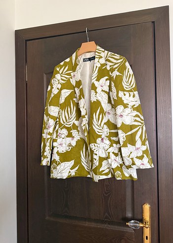 Zara Haki Yesil Tropik Desenli Rahat Blazer
