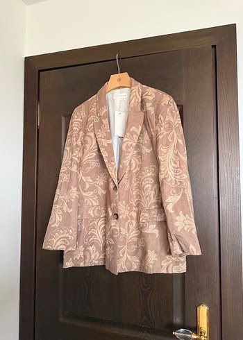 Zara Pudra Pembe Cicek Desenli Klasik Blazer