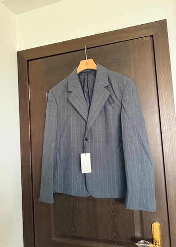 Zara Gri İnce Cizgili Klasik Blazer Ceket