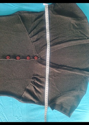 Düğmeli V Yaka Kahverengi Kısa Kollu Hırka - Görsel 4