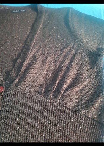 Düğmeli V Yaka Kahverengi Kısa Kollu Hırka - Görsel 2