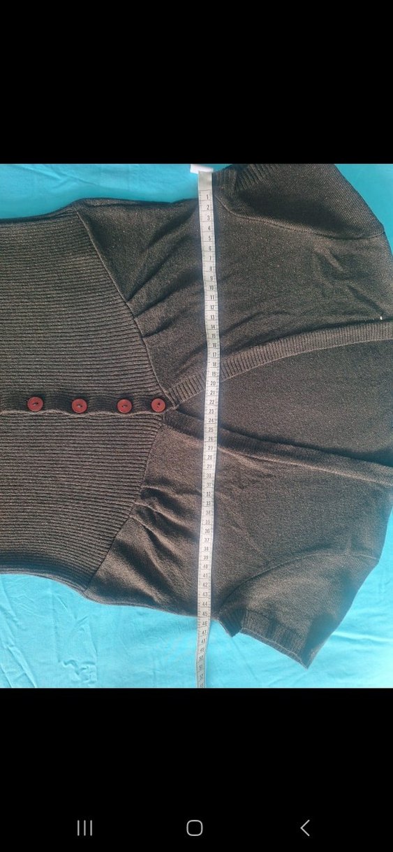 Düğmeli V Yaka Kahverengi Kısa Kollu Hırka - Görsel 4