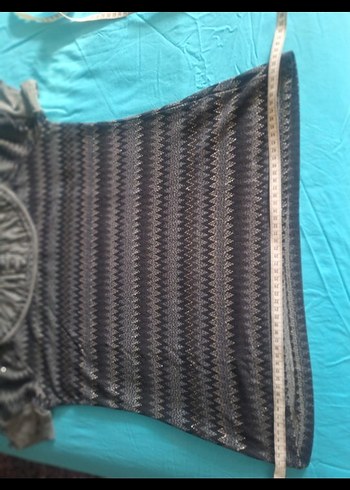 Gri Örgü Detaylı Kısa Kollu Kadın Bluz - Görsel 7