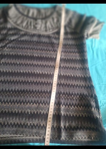 Gri Örgü Detaylı Kısa Kollu Kadın Bluz - Görsel 4