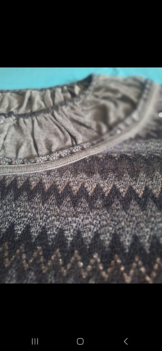 Gri Örgü Detaylı Kısa Kollu Kadın Bluz - Görsel 2