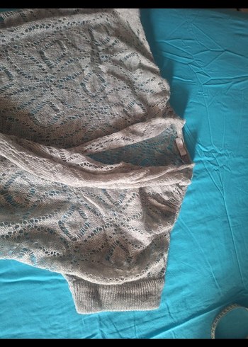 Uzun Gri Nakışlı Bohem Örgü Hırka - Görsel 2