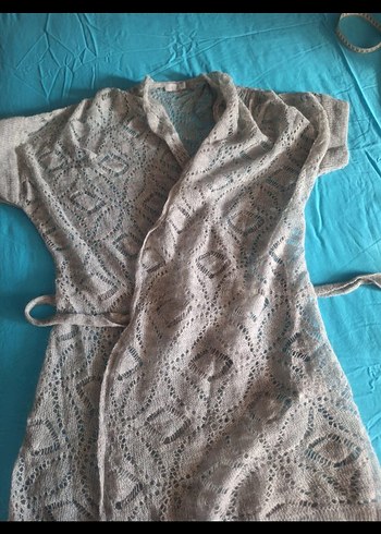 Uzun Gri Nakışlı Bohem Örgü Hırka - Görsel 6