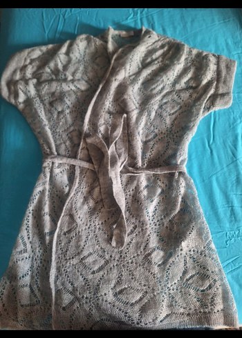 Uzun Gri Nakışlı Bohem Örgü Hırka - Görsel 4