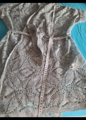 Uzun Gri Nakışlı Bohem Örgü Hırka - Görsel 5