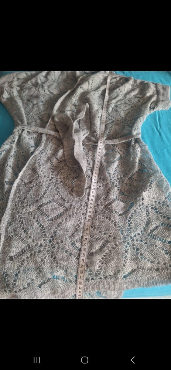 Uzun Gri Nakışlı Bohem Örgü Hırka - Görsel 5