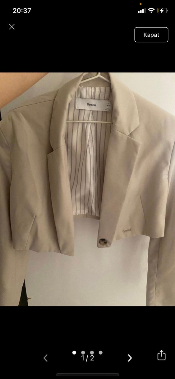 Bej Deri Kemerli Kadın Ceket - Görsel 2