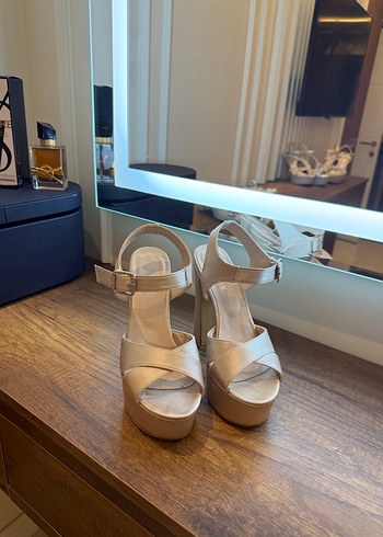 Bej Platform Topuklu Kadın Abiye Ayakkabı - Görsel 2