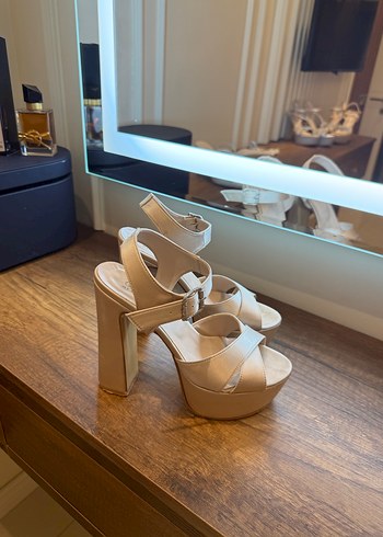Bej Platform Topuklu Kadın Abiye Ayakkabı - Görsel 3