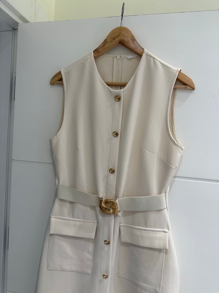 Zara Kemerli Beyaz Uzun Elbise - Görsel 2