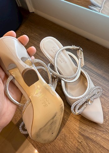 Beyaz Topuklu Kadın Abiye Ayakkabı - Görsel 3