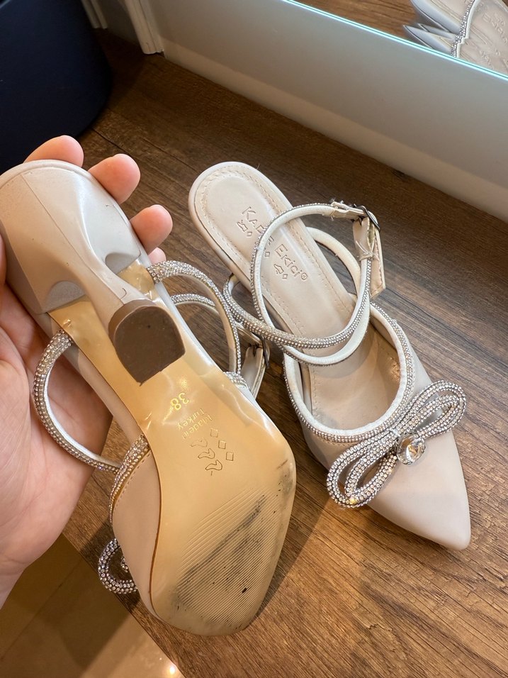 Beyaz Topuklu Kadın Abiye Ayakkabı - Görsel 3