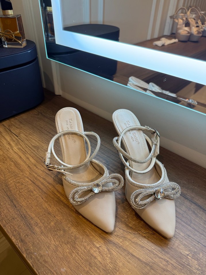 Beyaz Topuklu Kadın Abiye Ayakkabı - Görsel 2