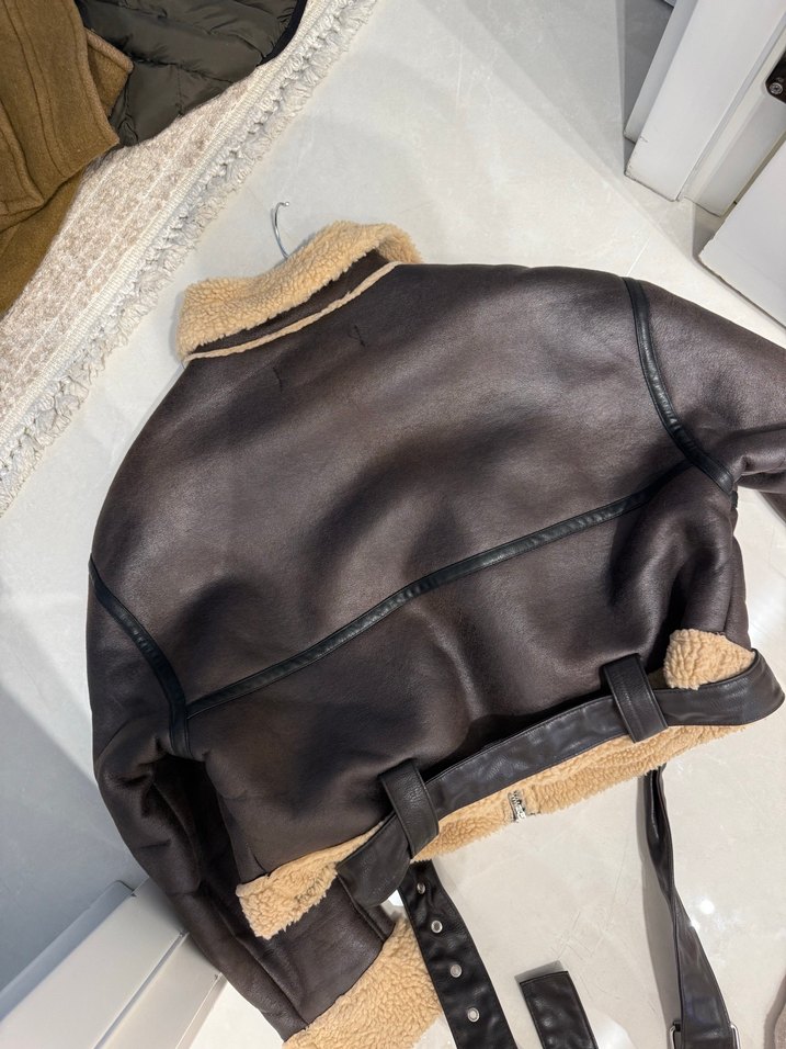 Zara Kahverengi Deri Kemerli Mini Biker Ceket - Görsel 3