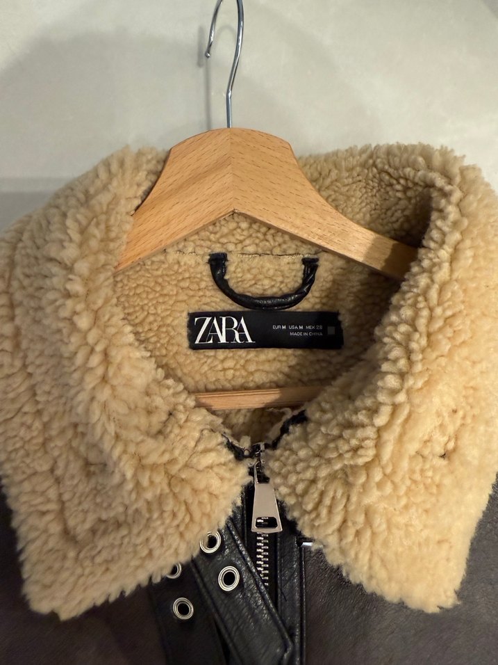 Zara Kahverengi Deri Kemerli Mini Biker Ceket - Görsel 2