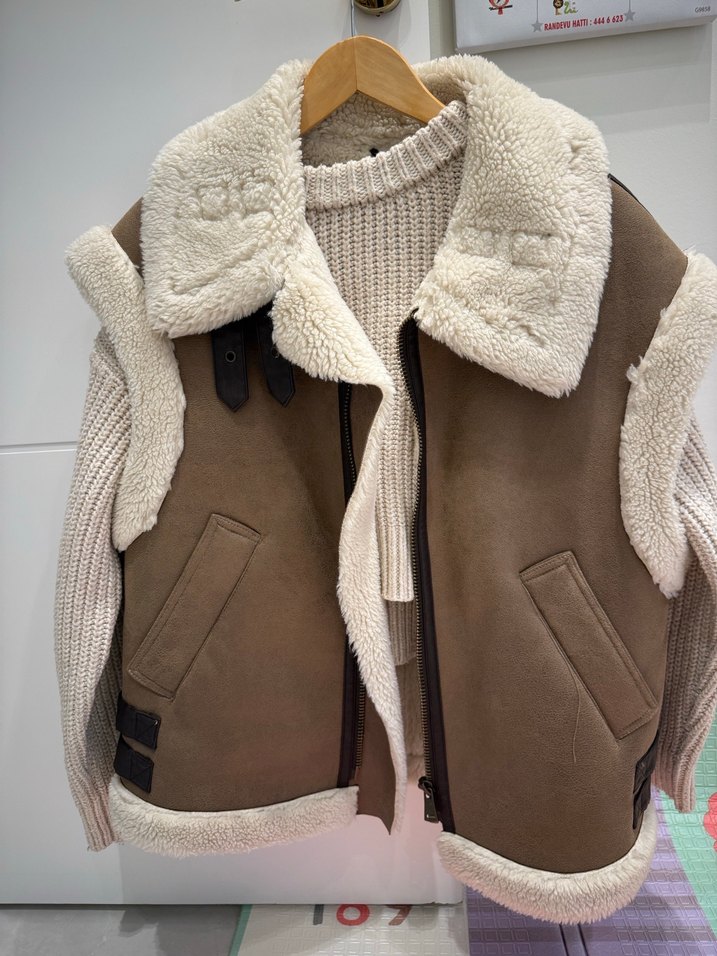 Zara Kürklü Kahverengi Süet Kolsuz Kadın Yelek - Görsel 2