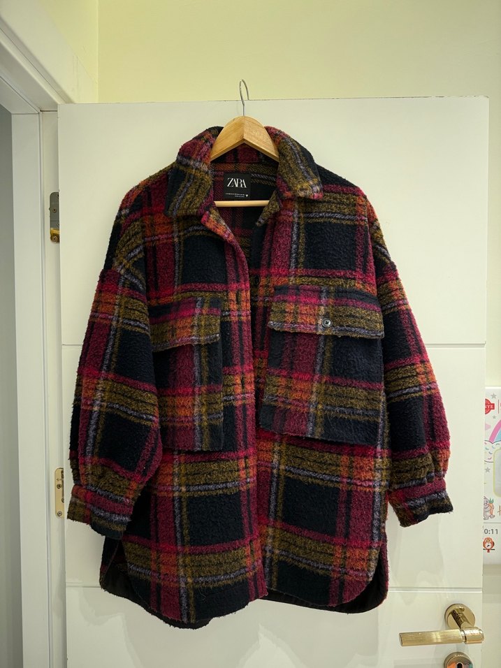 Zara Düğmeli Çok Renkli Midi Kadın Kaban - Görsel 2