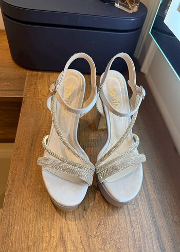 Beyaz Platform Topuklu Kadın Abiye Ayakkabı - Görsel 6