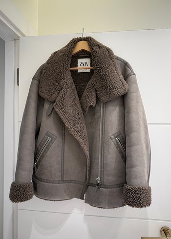 Zara Gri Süet Kürk Detaylı Kadın Ceket - Görsel 2