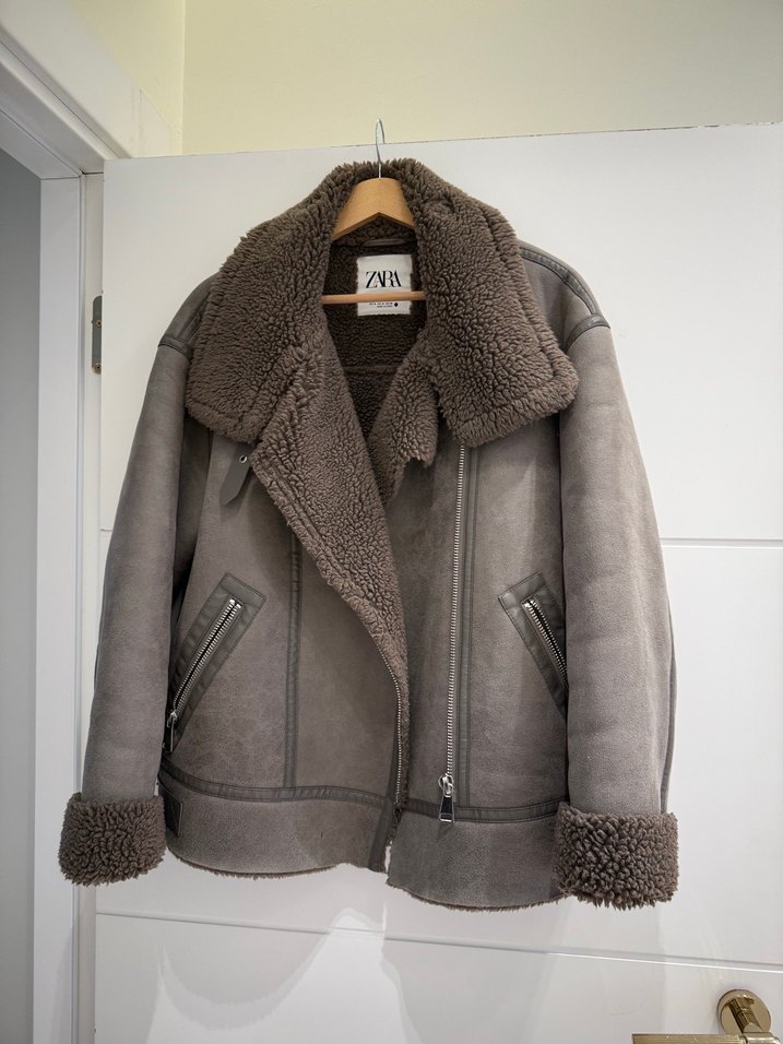 Zara Gri Süet Kürk Detaylı Kadın Ceket - Görsel 2