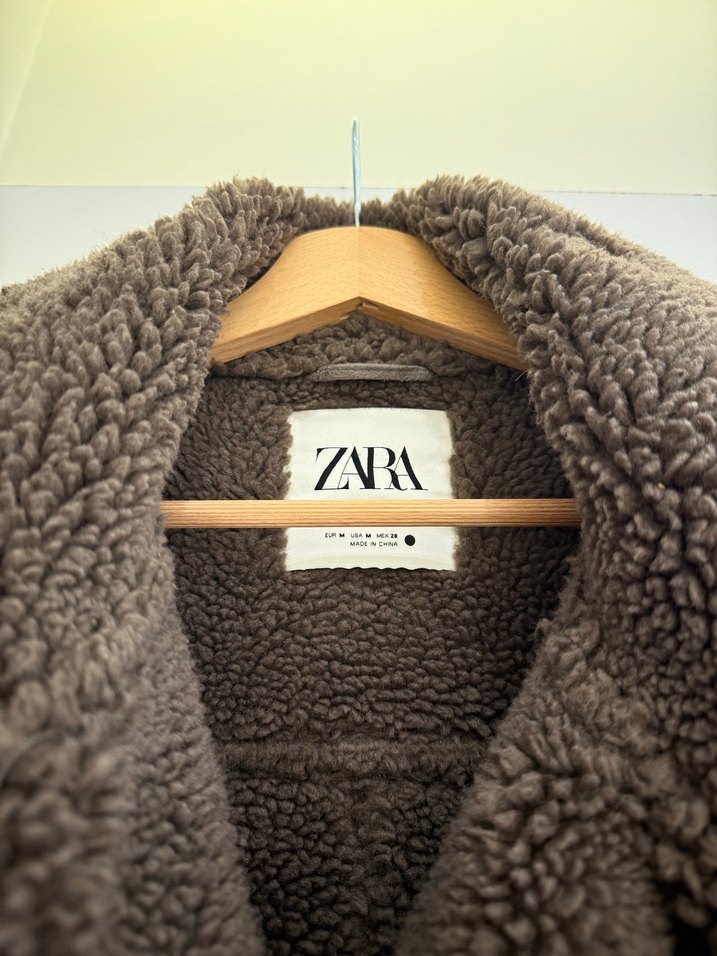 Zara Gri Süet Kürk Detaylı Kadın Ceket - Görsel 3