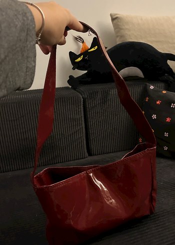 Bordo Parlak Deri Kadın Omuz Çantası - Görsel 2