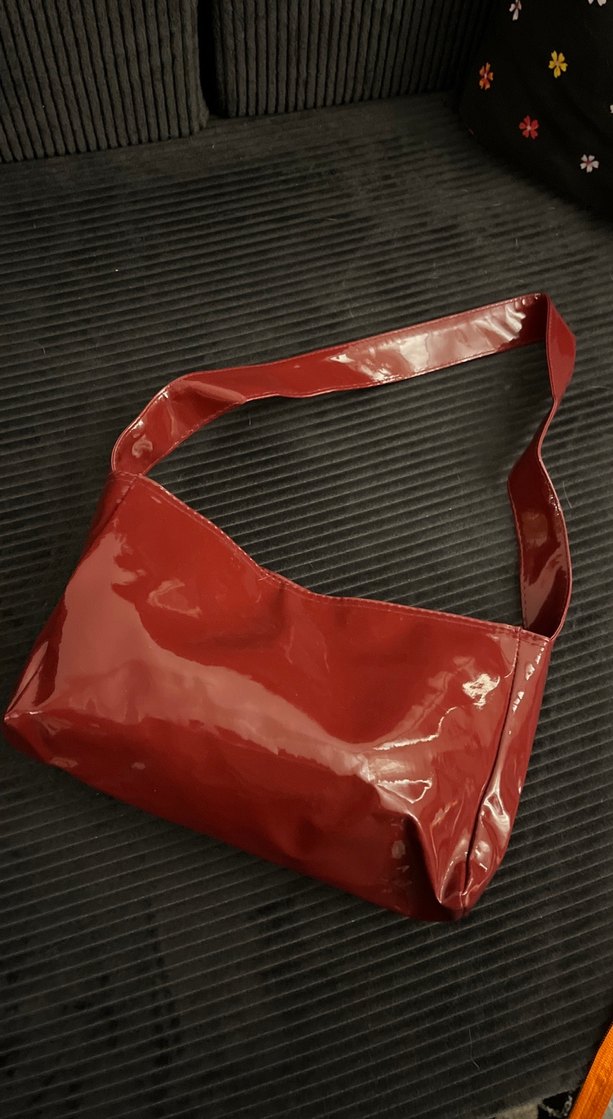 Bordo Parlak Deri Kadın Omuz Çantası - Görsel 3