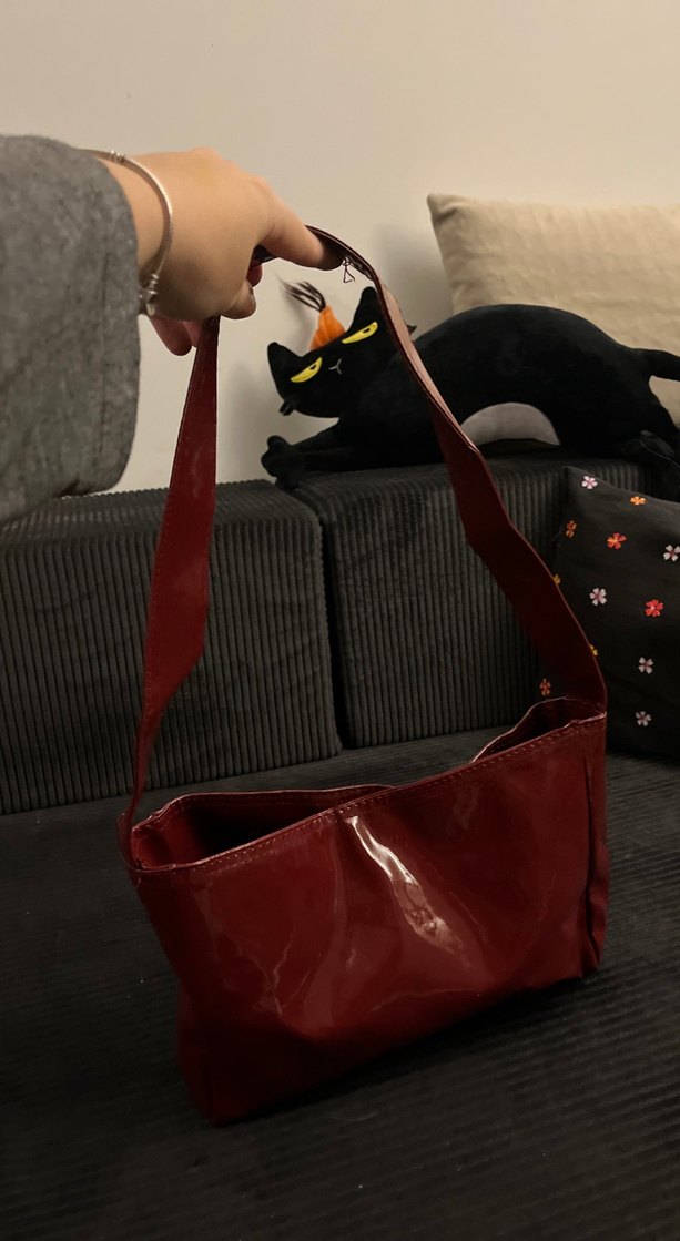 Bordo Parlak Deri Kadın Omuz Çantası - Görsel 2