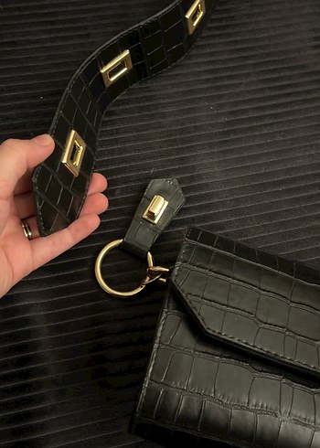 Siyah Deri Yılan Desenli Tokalı Kadın Çanta - Görsel 4