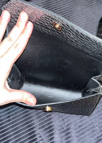 Siyah Deri Yılan Desenli Tokalı Kadın Çanta - Görsel 7