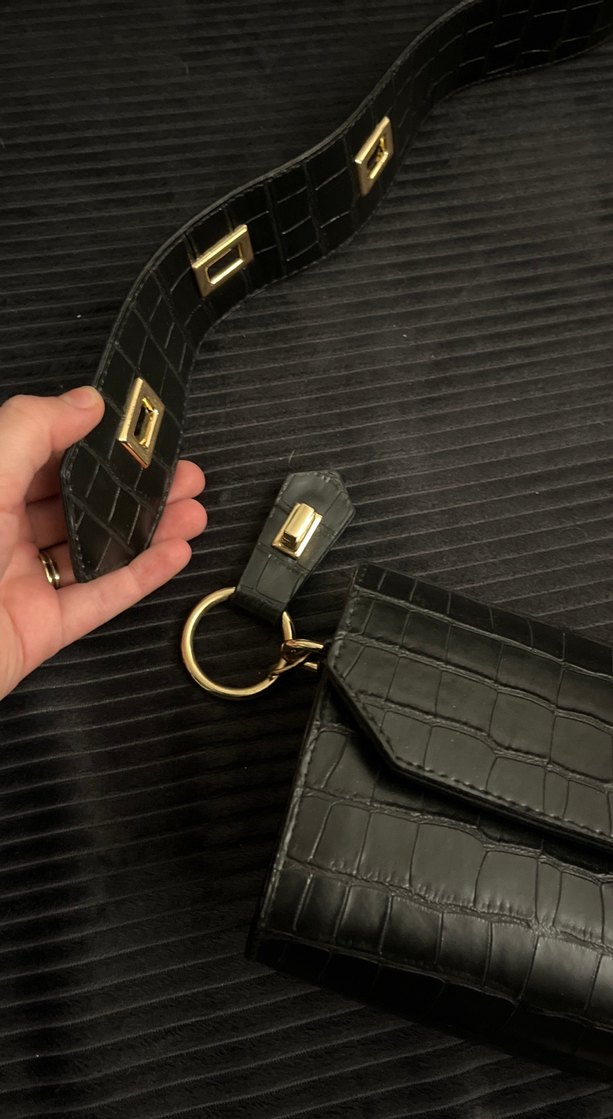 Siyah Deri Yılan Desenli Tokalı Kadın Çanta - Görsel 4