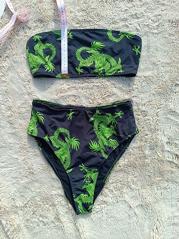 36 Beden Ejderha Desenli Straplez Bikini Takımı