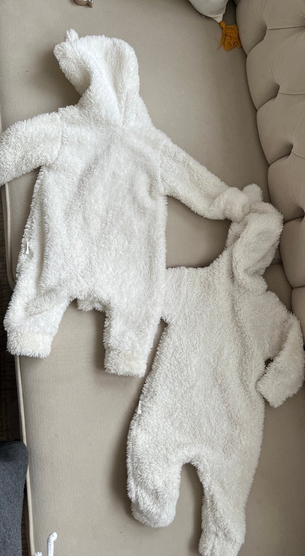 Bebek Kız Beyaz Kapüşonlu Kürklü Tulum - Görsel 2