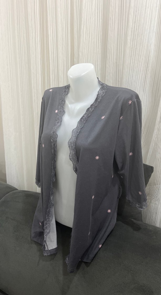 Bohem Gri Nakışlı Kadın Mini Sabahlık - Görsel 2