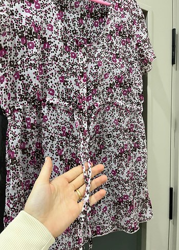 Pembe Bağlama Desenli Hamile Bluzu Düğmeli - Görsel 3