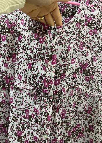 Pembe Bağlama Desenli Hamile Bluzu Düğmeli - Görsel 4