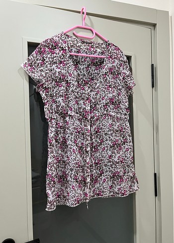 Pembe Bağlama Desenli Hamile Bluzu Düğmeli - Görsel 2