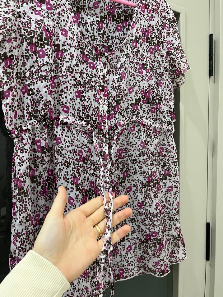 Pembe Bağlama Desenli Hamile Bluzu Düğmeli - Görsel 3