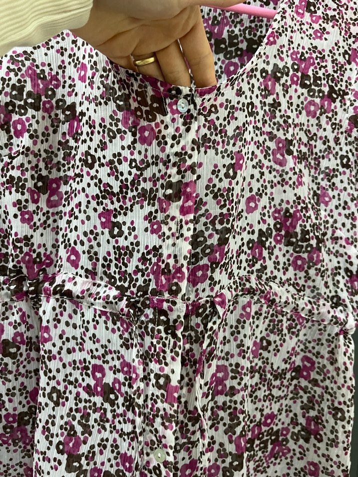 Pembe Bağlama Desenli Hamile Bluzu Düğmeli - Görsel 4