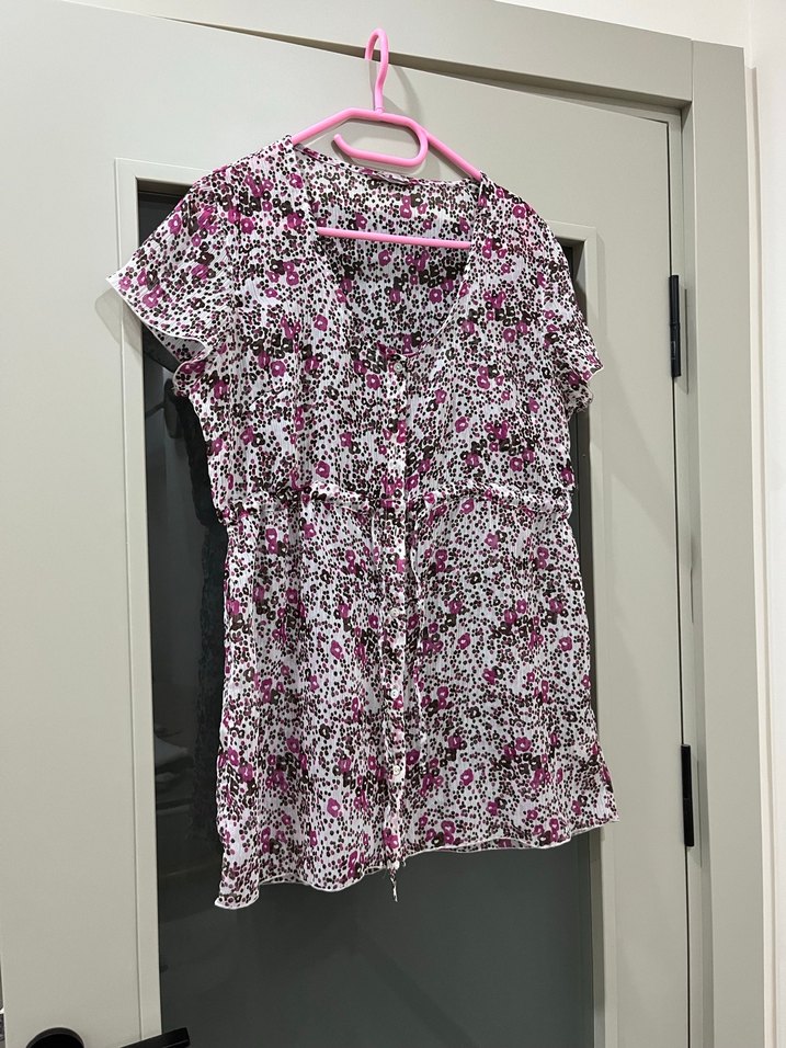 Pembe Bağlama Desenli Hamile Bluzu Düğmeli - Görsel 2