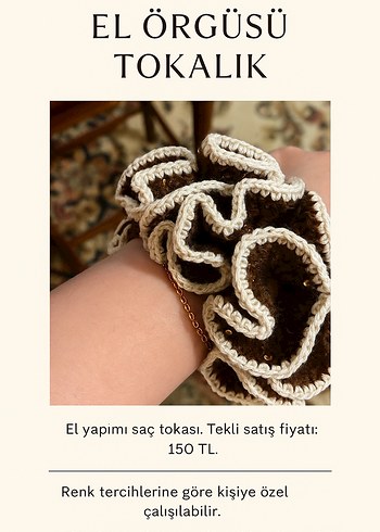 El Örgüsü Kahverengi Fırfırlı Saç Tokası