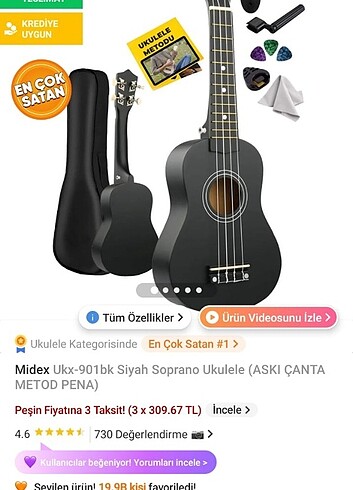 Midex Ukulele Soprano (Yedek telleri, kılıfı, akort cihazı ve pe